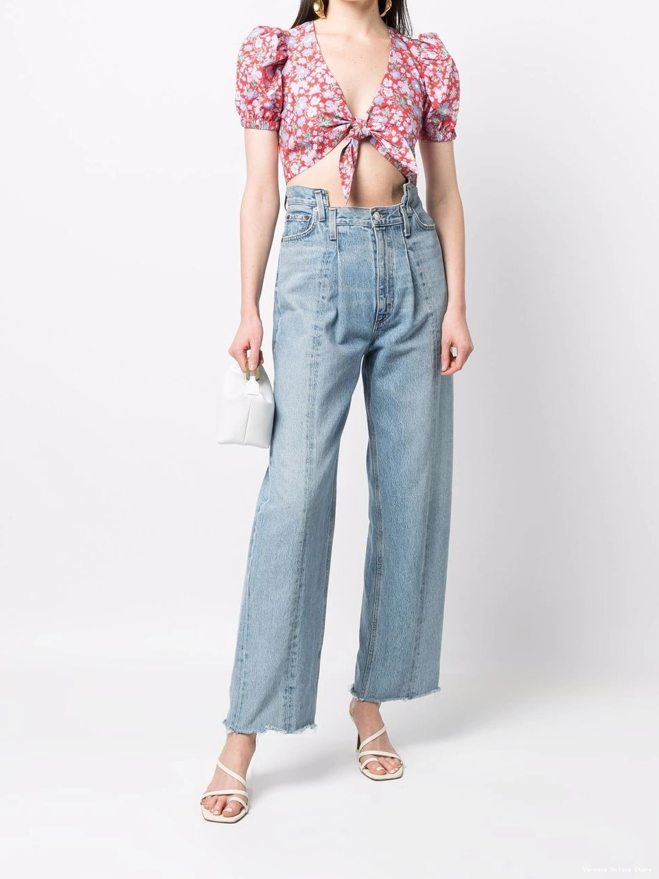 Cheap Jeans top floral-print Women Versace crop Couture 0813